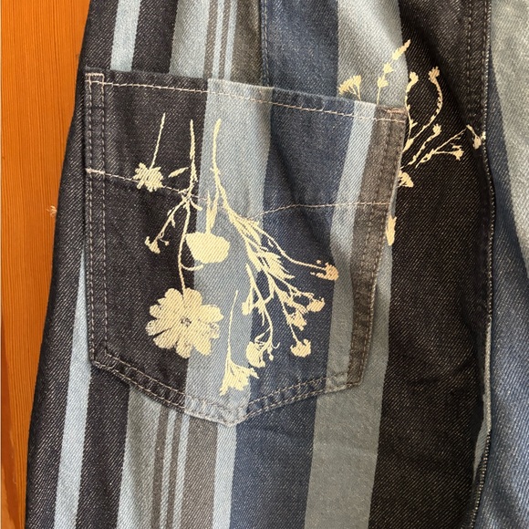 Free People Blue Striped Floral Embroidered Pants - Picture 6 of 11